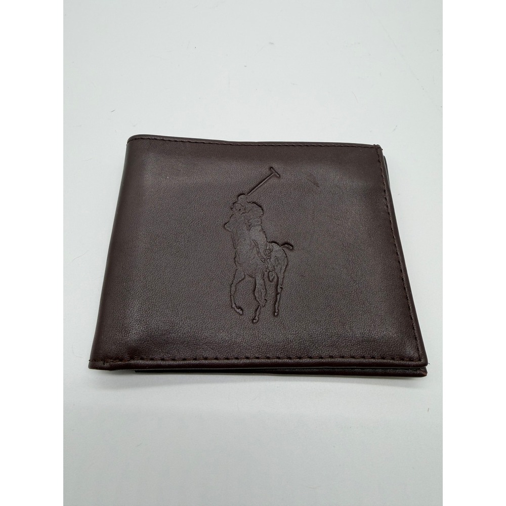 Polo Ralph Lauren Men's Wallet Brown Leather Big Pony Embossed Bifold